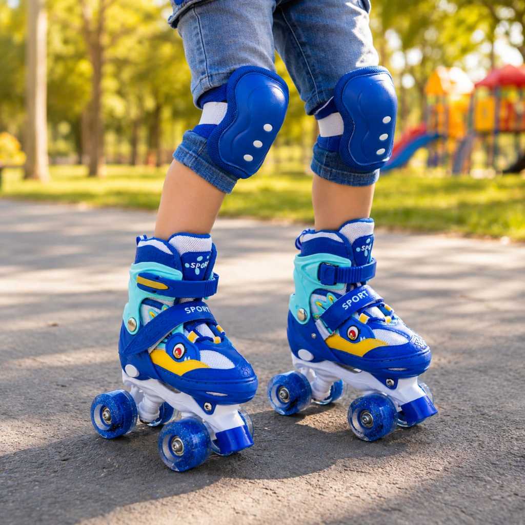 Patins Dinossauro Azul 4 Rodas Com Rodas Led + Kit Proteção — imagem 2 de 2