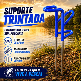 Suporte Vara Pesca 35cm Emborrachado Apoio Pesqueiro Barranco Haste Metálica Fixação no Solo