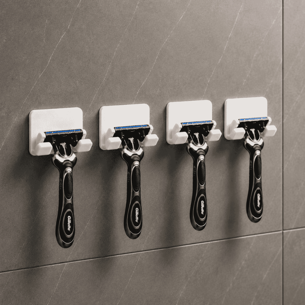 kit 4 Suporte Gillete Sem Furar Parede Fixação Forte Porta Barbeador Banheiro Resistentepara Lâmina de Barbear Parede