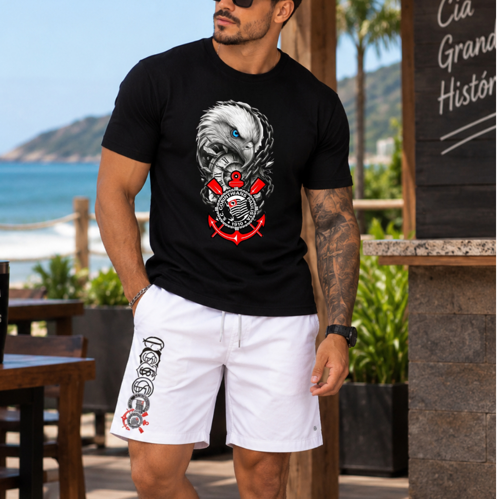 Conjunto Masculino  Camiseta 100% Algoodao + Bermuda Tactel  Estampada | Estilo Casual e Esportivo do P ao GG