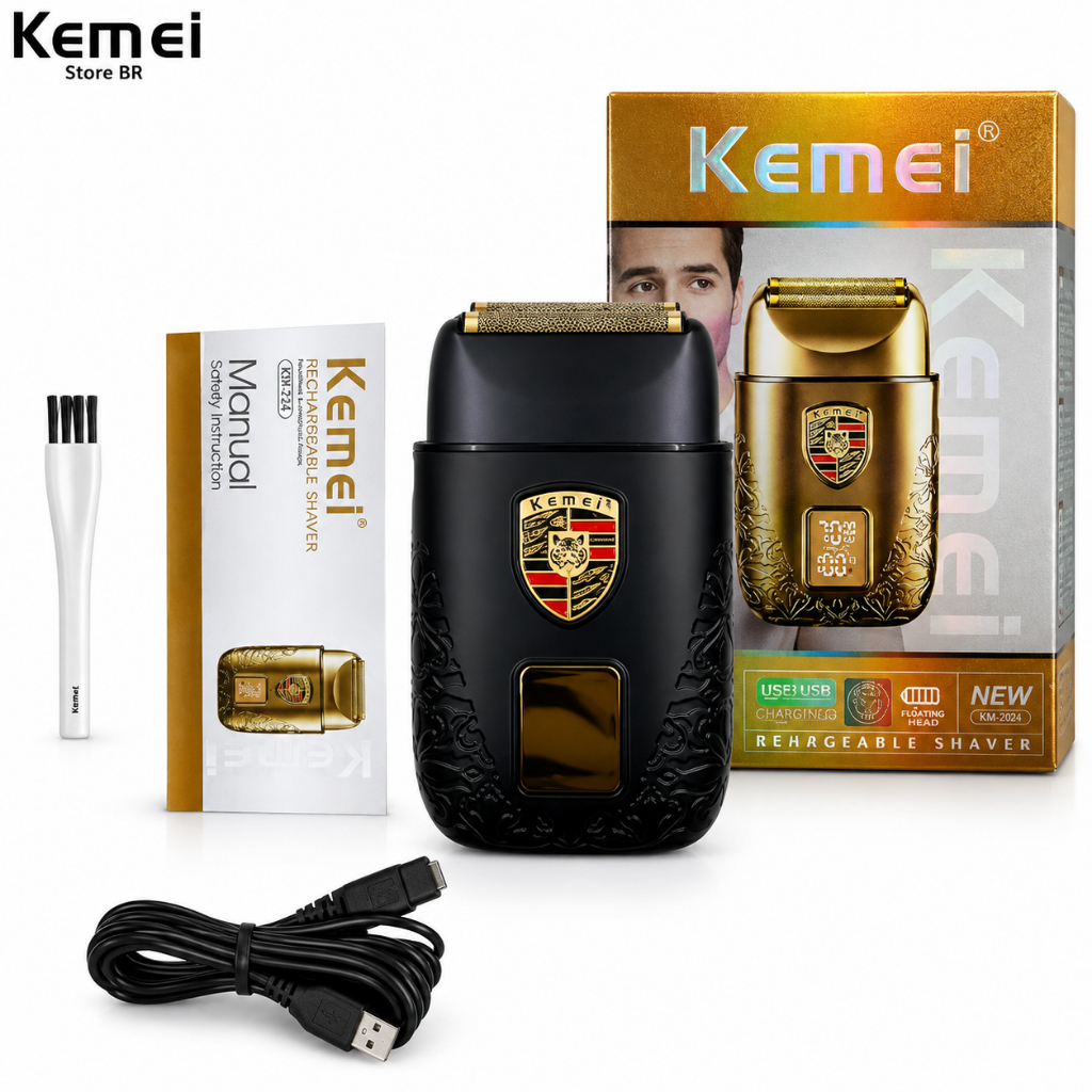 Barbeador Shaver Profissional Masculino Kemei T93 Bivolt 110v220V Recarregável Portátil