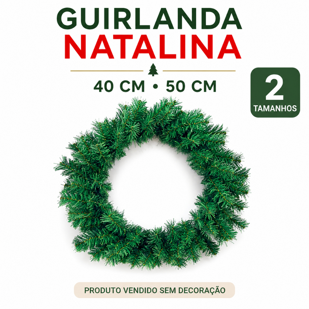 Guirlanda De Natal Natalina Luxo Grande 40cm/50cm Cipreste Para Porta