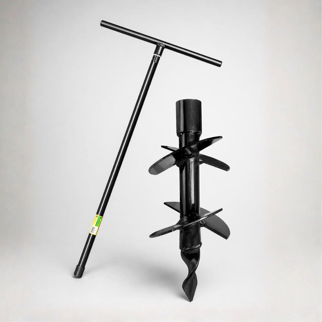 Kit Cavadeira Trado Base Perfurador de Solo 4 Pol (10 Cm) + Extensor de 1 Metro + Cabo 50 cm