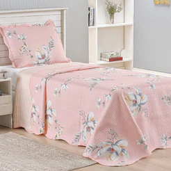 Kit Cobre Leito Colcha Solteiro Bouti 2 Peças Dupla Face Estampada Porta Travesseiro Aba Americana