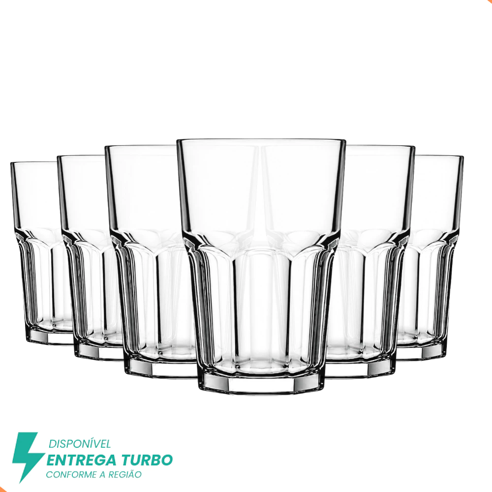 Jogo De 6 Copos 350ml Em Vidro Ideal Para Água Suco Drinks e Refrigerante