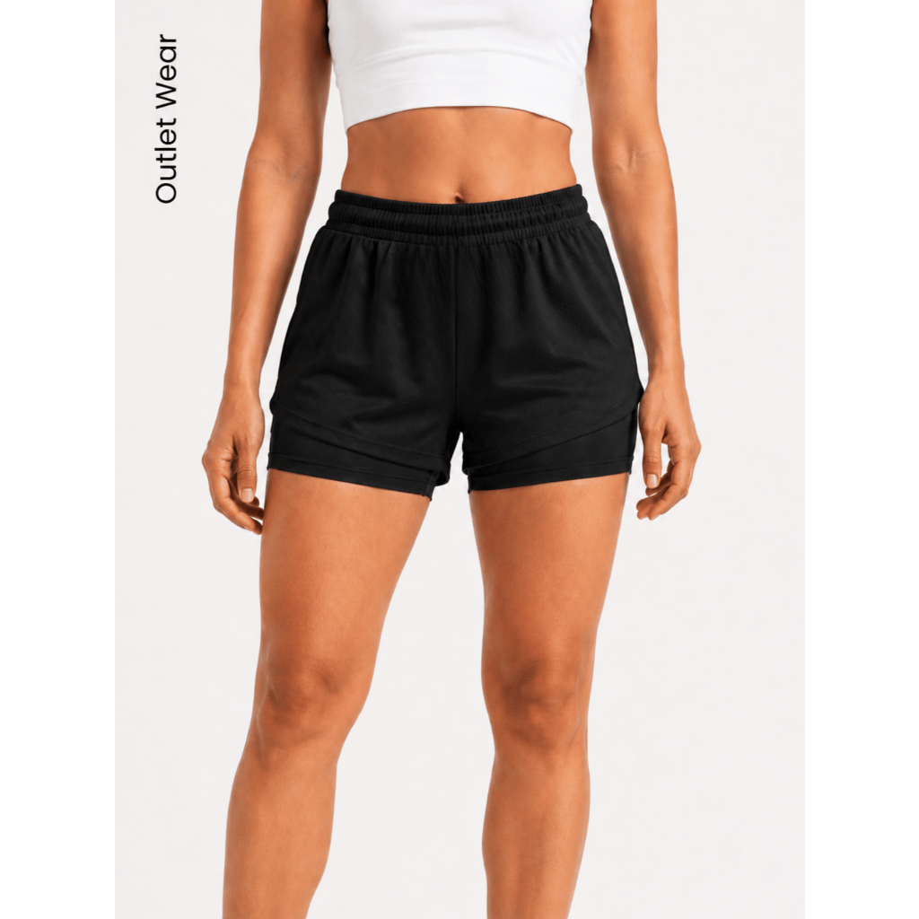 Short Feminino 2 em 1 Dry Fit com Bolso Interno Compressão Bermuda Dupla Academia Corrida Caminhada
