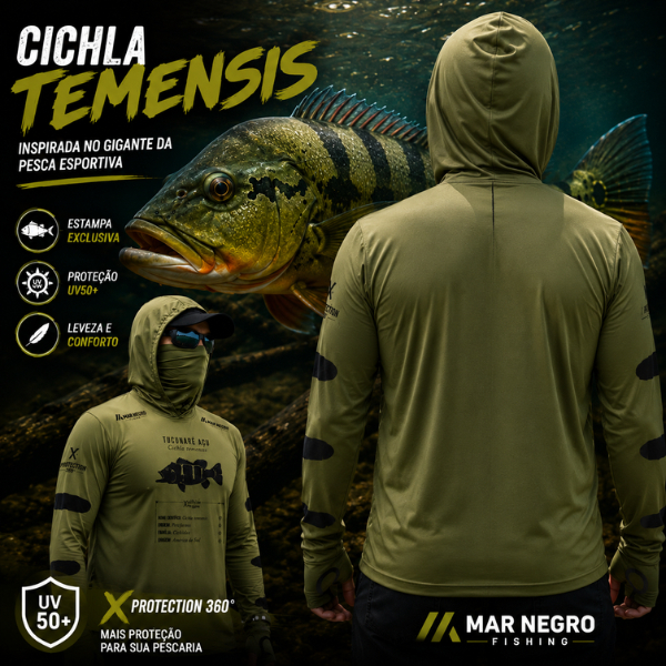 Camisa De Pesca Mar Negro X-Protect 360 Camiseta Capuz Buffer 50UPF Proteção UV Proteção do Sol