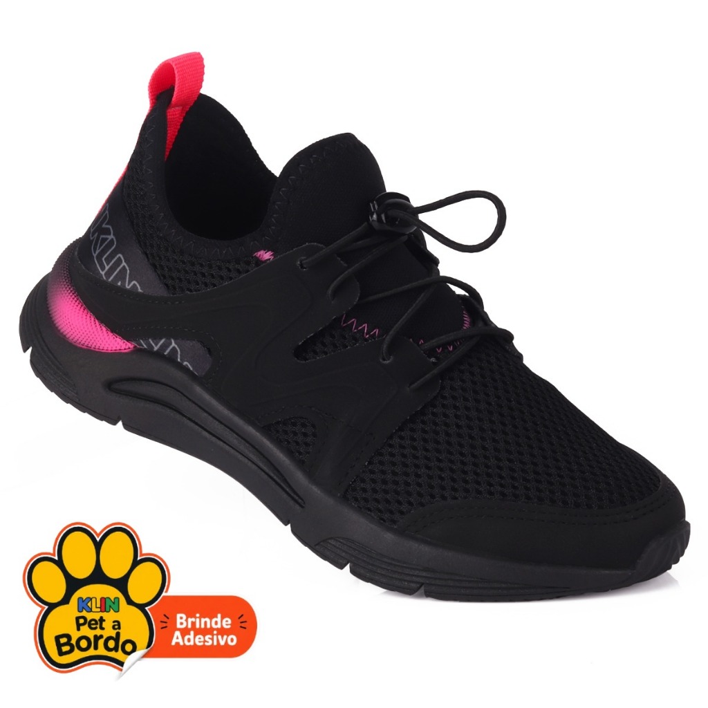 Tenis Infantil Feminino Klin Casual Esportivo Escolar Sport Confortável Leve e Respirável - Preto