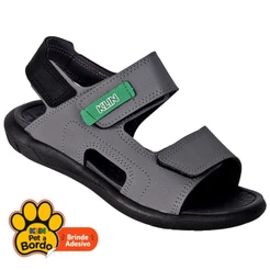 Papete Klin Sandália Infantil Masculina Grafite/Preto Velcro Ajustável Conforto Dia a Dia Anatômica