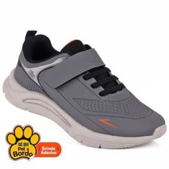 Tênis Infantil Klin New Sport Cinza Calce Fácil com Elástico e Velcro - Grafite