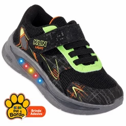 Tênis Infantil Masculino Klin Flash com Led Luizinha Colorida Anatômico Leve Preto e Verde