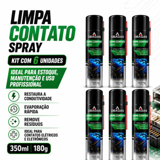 KIT 6 Limpa Contato 180g 350ml lta Eficiencia Conectores Elétricos, Placas Eletrônicas, Reles e Terminais, Painéis e C