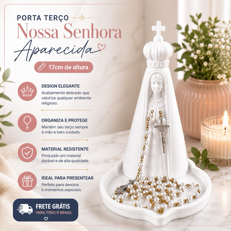 Porta Terço Nossa Senhora Aparecida 17cm Decorativo Organizador de Terço Religioso Presépio Católico