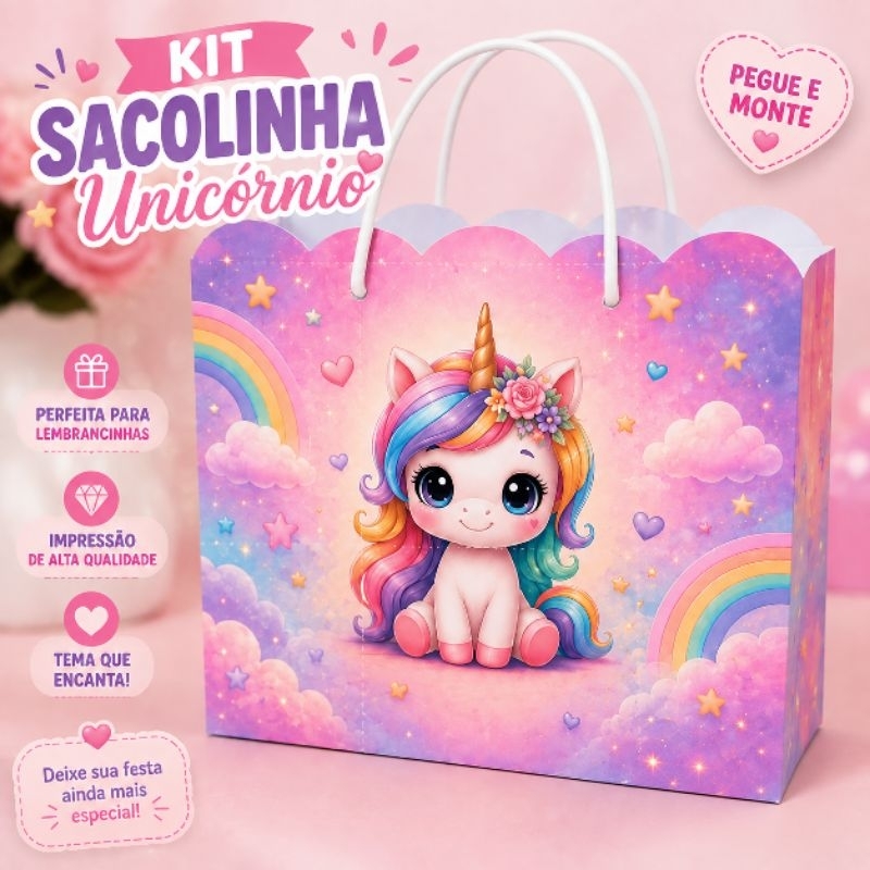 Kit Sacolinha Unicórnio Lembrancinha Festa Infantil