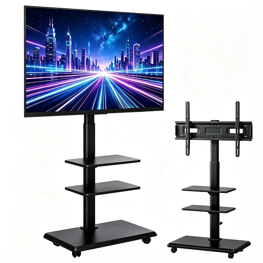 26 - 75" Brave Bull Suporte De Chão Pedestal Móvel Para Tv Monitor, Aço Reforçado, Montagem Simples