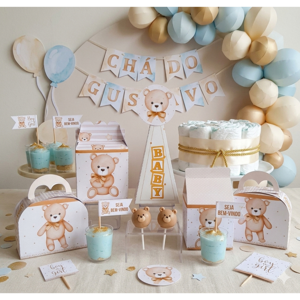 ENVIO RAPIDO Personalizados CHÁ REVELAÇÃO  (PEGUE E MONTE) kit caixinhas mimos lembrancinhas festa infantil