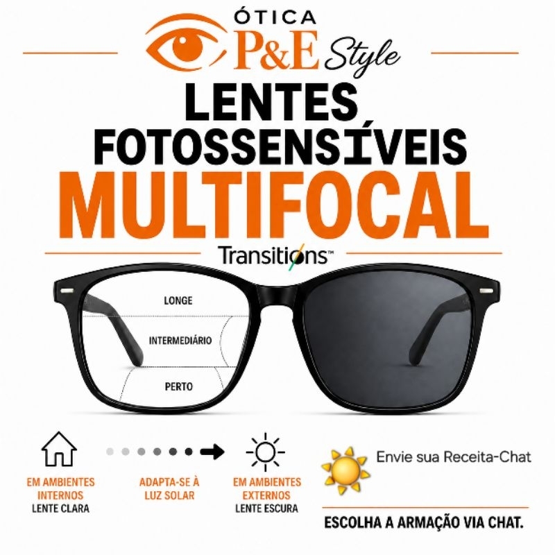 Lente Fotossensível Multifocal Freeform Digital AntiReflexo para Óculos de Grau ,envie sua receita.