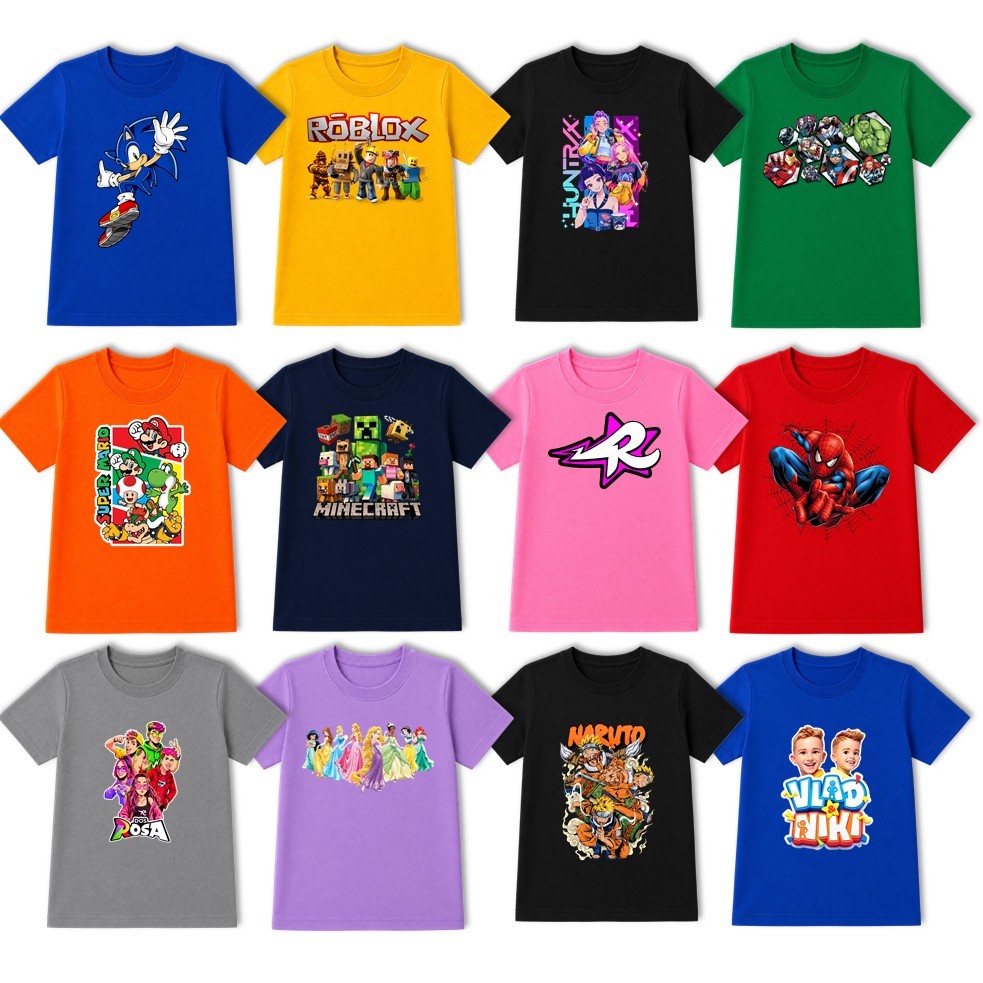 Kit com 5 Camisas Infantil Camisetas Infantil Masculino ou Feminino Sortidas Personagens Diversos Leve e Confortável