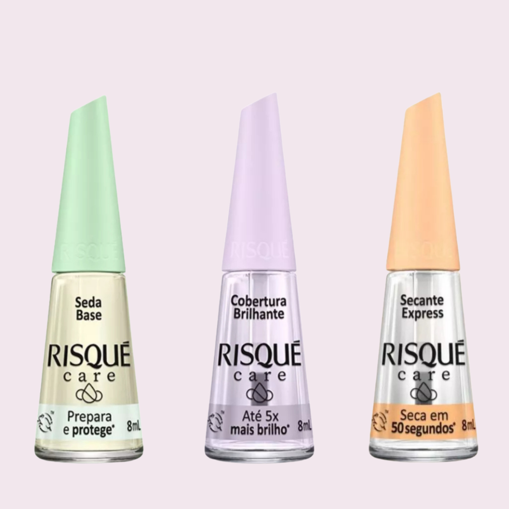 Kit Completo Risqué Care 8ml – Seda Base, Extra Brilho e Secante Express Cuidados