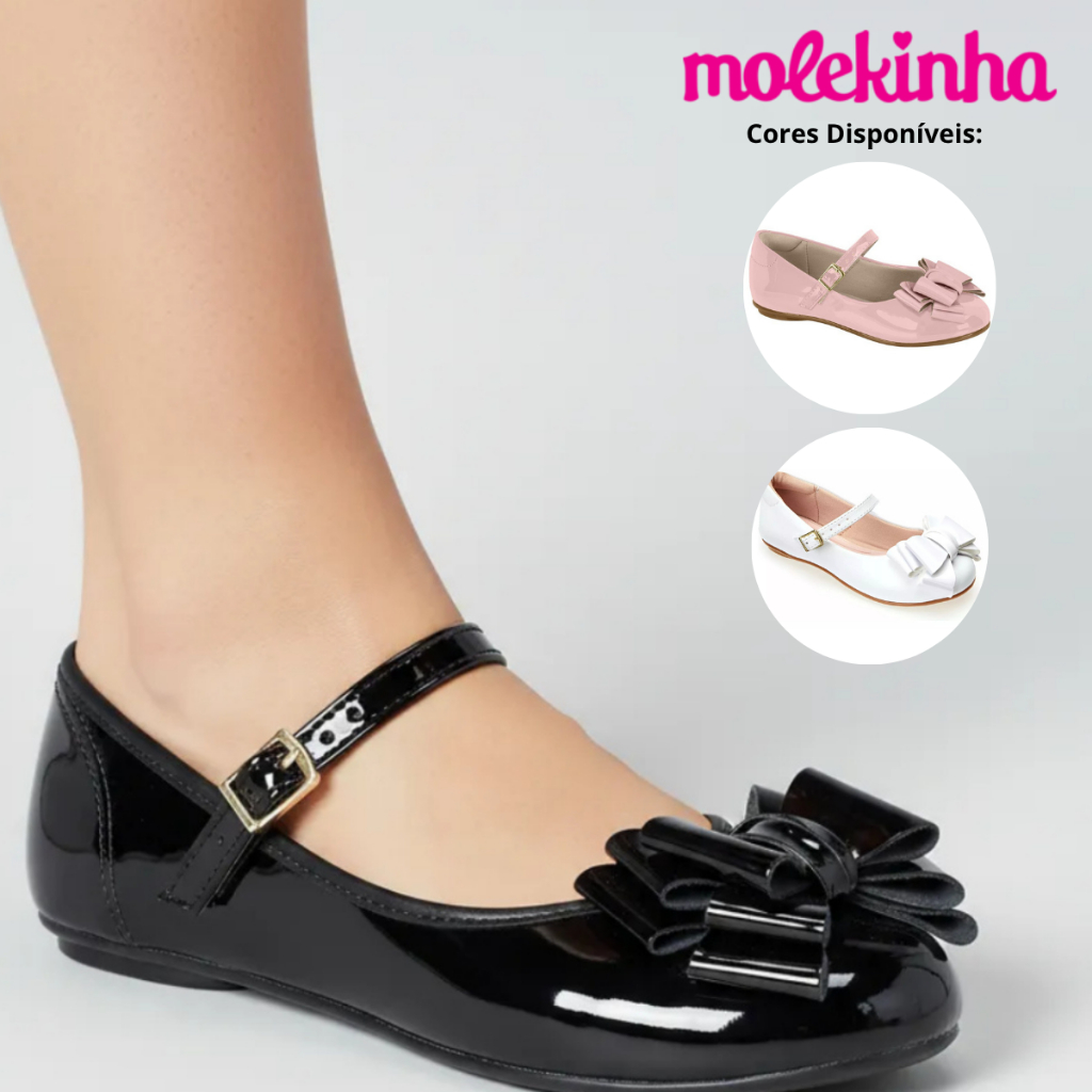Sapatilha Molekinha Infantil Meninas Laço Charme Delicada Boneca Verniz Confortável Festa Leve Original