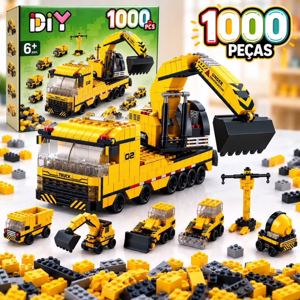 Kit 1000 pcs Blocos de Montar Brinquedo Infantil Bloquinhos Educativo Caminhão de Construção 6 em 1