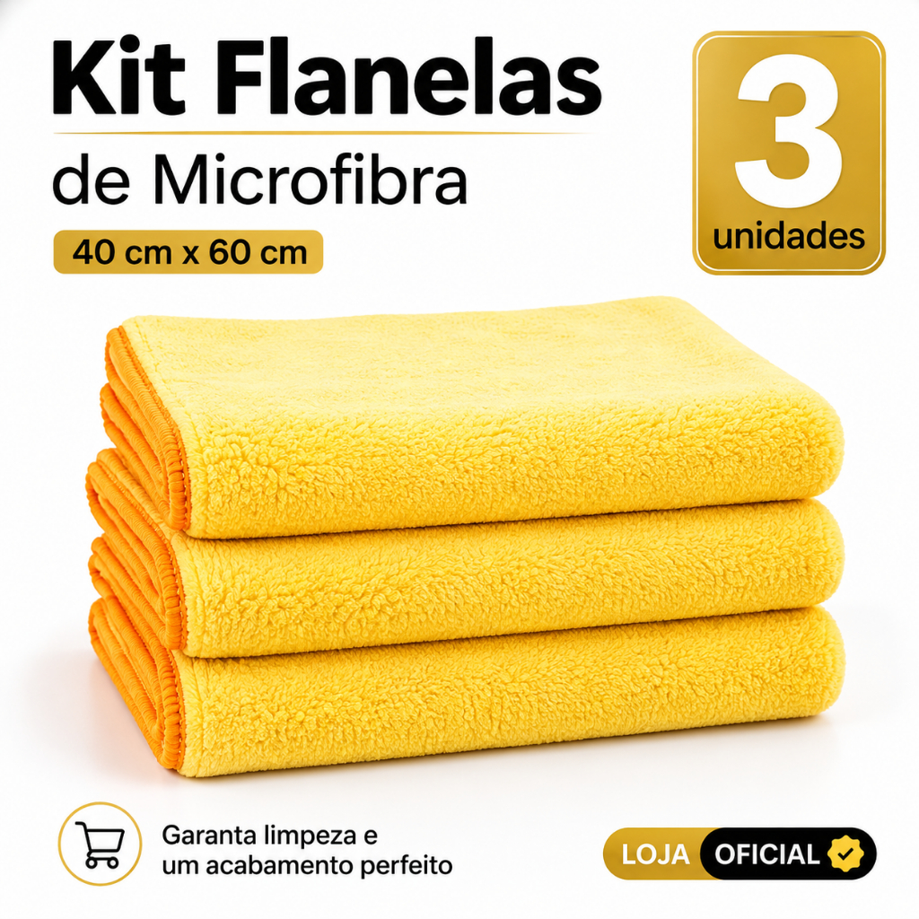 Kit 3 Flanelas De Microfibra 40x60cm Autoamerica Para Polimento Limpeza Automotiva E Remocao De Cera
