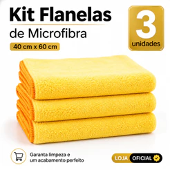 Kit 3 Flanelas De Microfibra 40x60cm Autoamerica Para Polimento Limpeza Automotiva E Remocao De Cera
