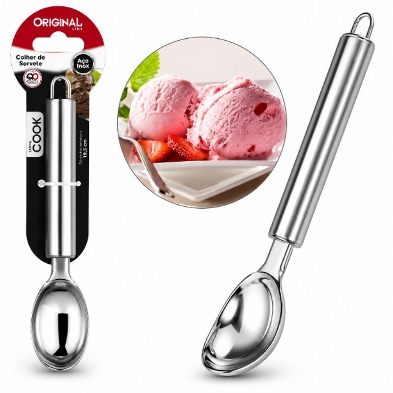 Colher de Sorvete Inox 19,5cm - Durável, Resistente e Fácil de Limpar