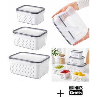 Kit 3 / 6 Organizadores Geladeira Alimentos Vegetais Com Tampas