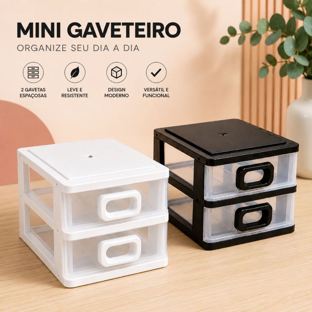 Mini Gaveteiro 2 Gavetas Organizador De Mesa Micro Porta Tudo Compacto E Resistente