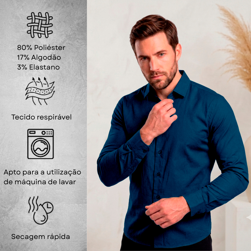 Camisa Social Masculina Slim Fit Premium Manga Longa 080 — imagem 2 de 2
