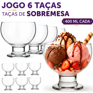 Kit jogo 6 Taças de Vidro Paulista 400ml Nadir para Sobremesa e Sorvete Completo para Servir Creme Mousse e Açaí
