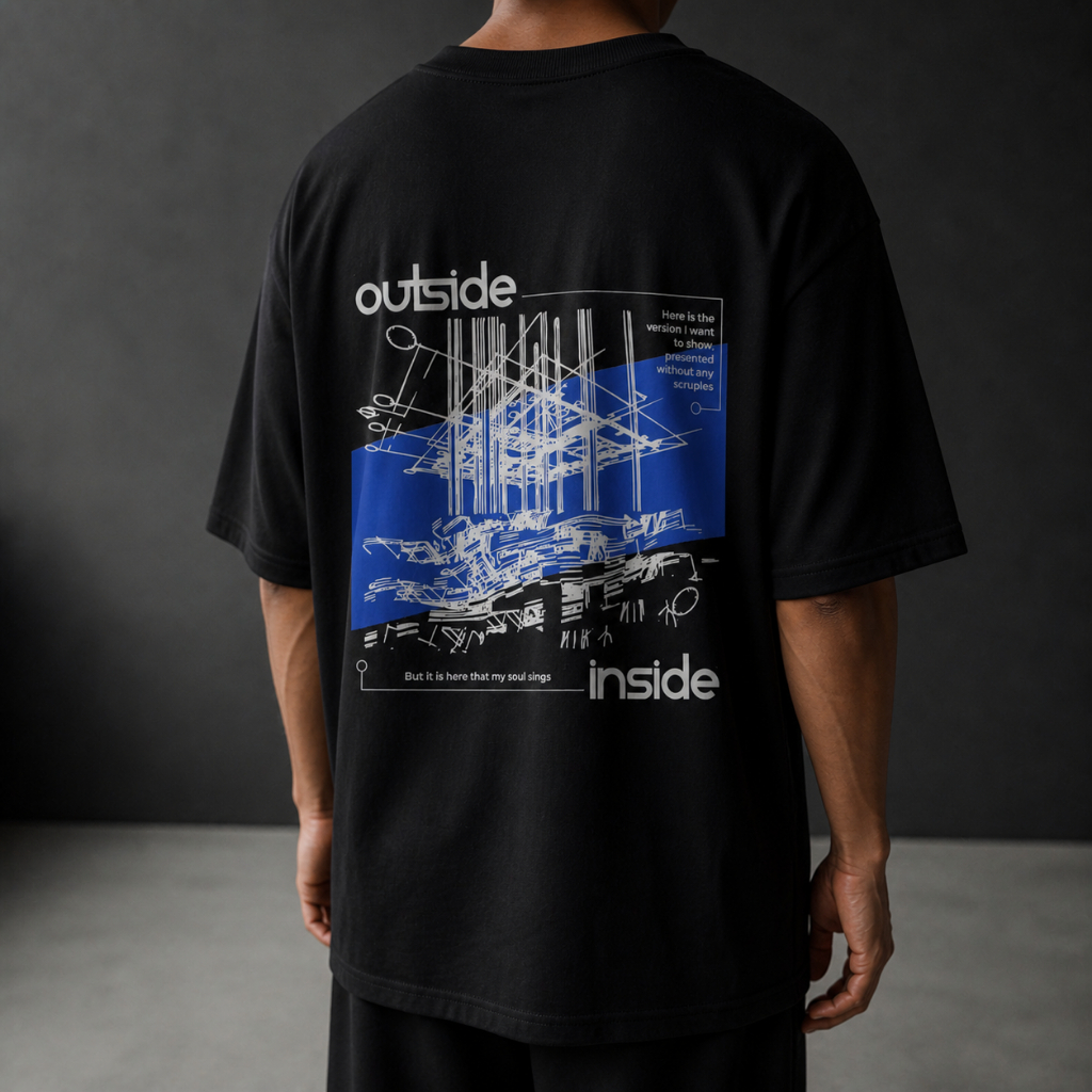 Camiseta Oversized Preta Estampa Reflexo Streetwear Caimento Perfeito 100% Algodão