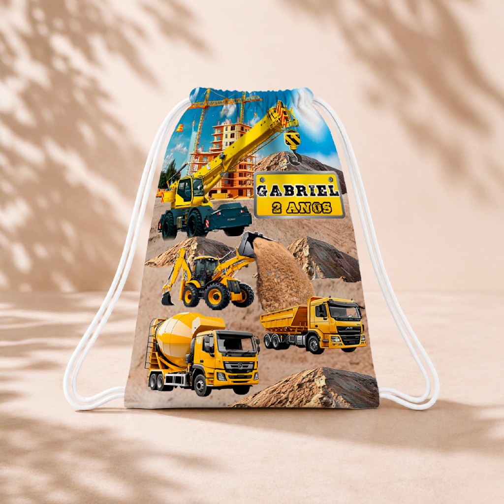 10 Mochila Personalizada 18x26 Sacolinhas Festa Aniversário Lembrancinha Construção Civil