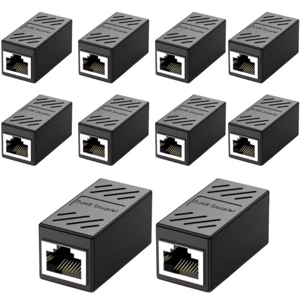 KIT2/KIT5/KIT10 Adaptador Emenda Rj45 Extensor Cat5, Cat6, Cat7, Rede Ethernet Conector Blindado preto