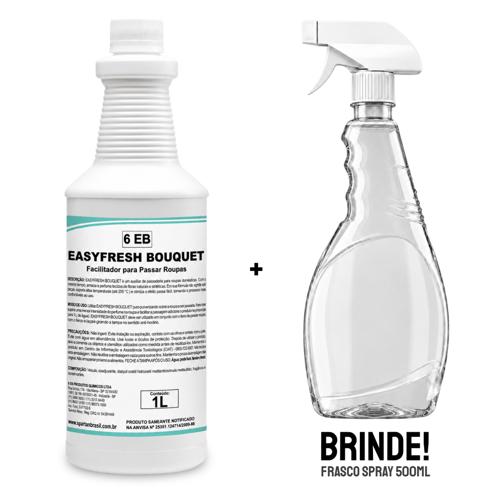 Cheiro de Rica Easyfresh Bouquet 1L Faz 10L Facilitador Passar Roupas Cheiro de Hotel + Frasco Pulverizador 500ml