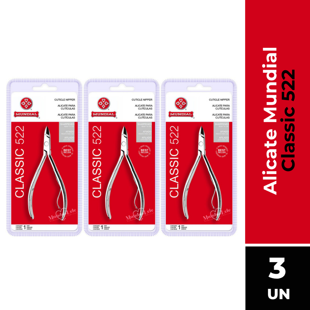 ALICATE DE CUTÍCULA CLASSIC MUNDIAL 522 - KIT C/3 UNIDADES