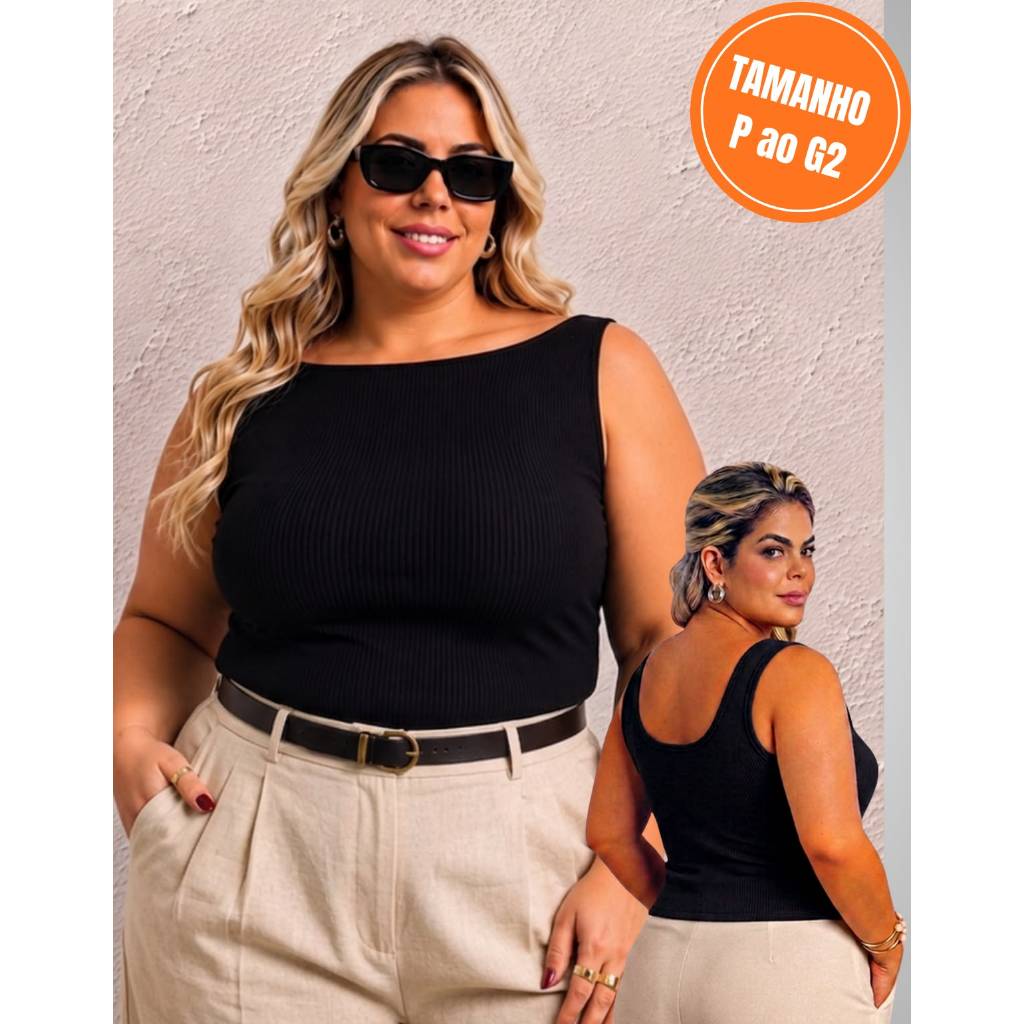 Blusa Regata 2x1 Feminina Canelada Ribana Gola Redonda Casual Basica Tendência Primavera Verão