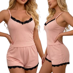 Pijama Baby Doll Short Feminino Detalhes Em Renda Roupa De Dormir