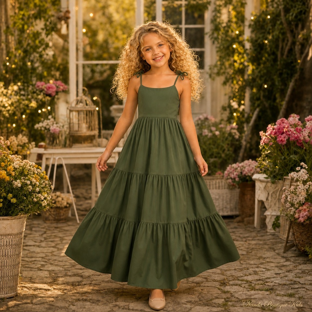 Vestido liso longo de amarração infantil e juvenil para lindas crianças e adolescentes — imagem 2 de 2
