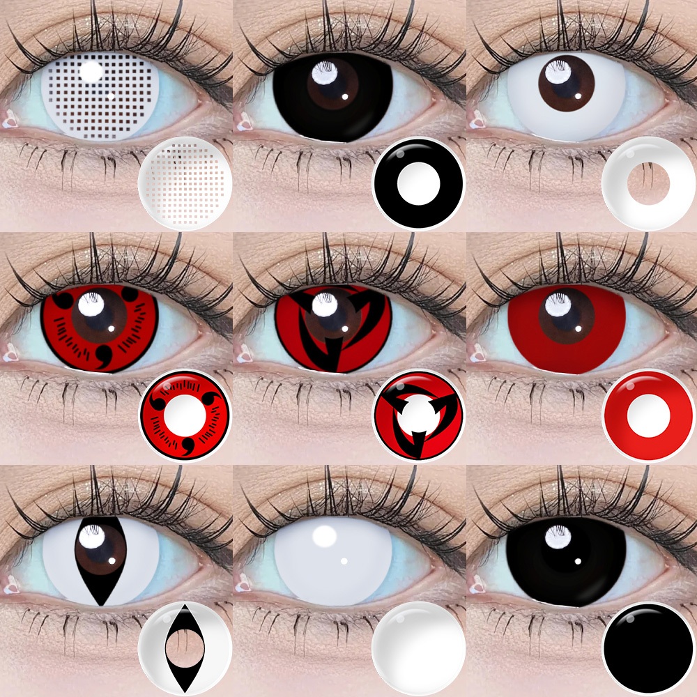 Pseyeche lente de contato cosplay masculino lente de contato branca preta sharingan 1Par 1 ano uso