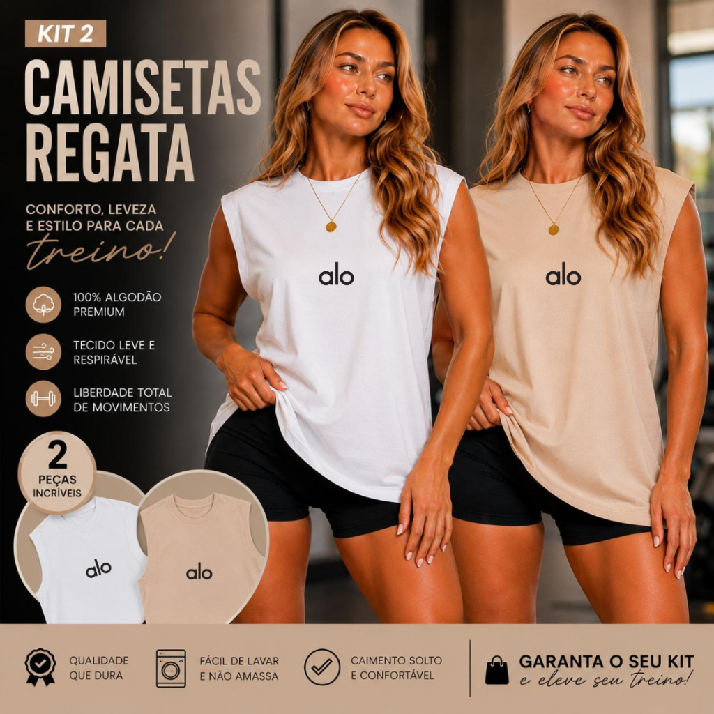 Kit 2 Regata Feminina Estampada Yoga Academia Confortável Regata 100% Algodão Envio Imediato