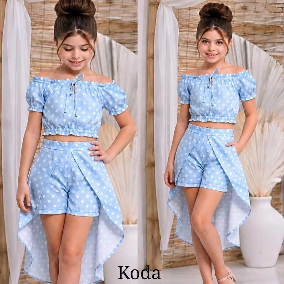 Conjunto Infantil Menina Verão 2 Peças Blusa Cropped e Short Saia Poá Moda Infantil 4 a 12 Anos 6 Cores