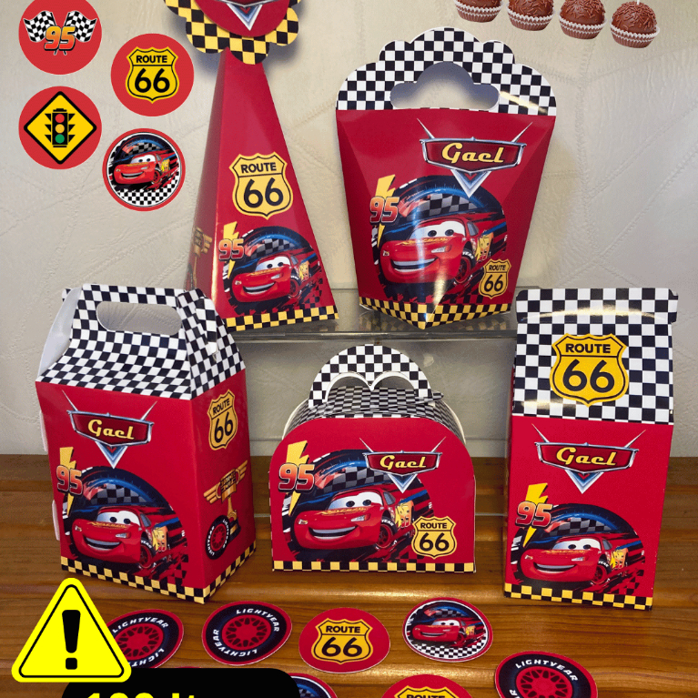 Kit Festa Personalizado Carros Relampago McQueen Homem Aranha Caixinhas Mimo Topo Topper Doce Lembrancinha Aniversário