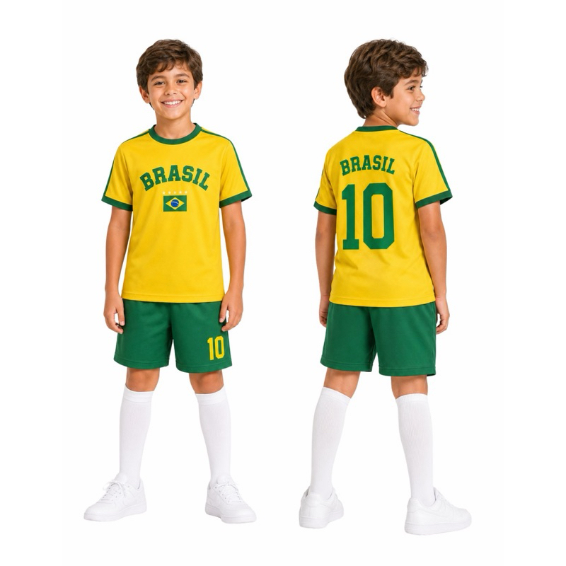kit Conjunto Infantil Copa Do Mundo Brasil Menino Menina Roupa Torcedor Futebol