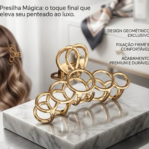 Prendedor de Cabelo Argola Piranha de Metal Feminino Dourado/Prata 7,5 cm
