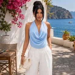 Blusa Feminina Multiformas de uso Decote Costa Nua Duna Premium Fresquinha Elegante Confortável Verão