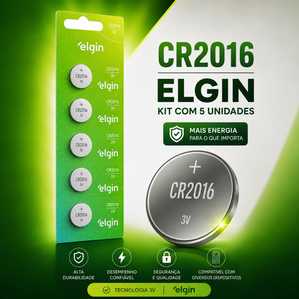 CR2016 ELGIN 3V Moeda Alta durabilidade Kit 5 Unidades - ENVIO IMEDIATO!
