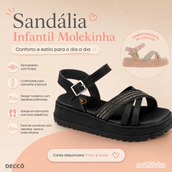 Sandália Infantil Molekinha Feminina Casual Moderna Confortável Com Tiras Sintéticas
