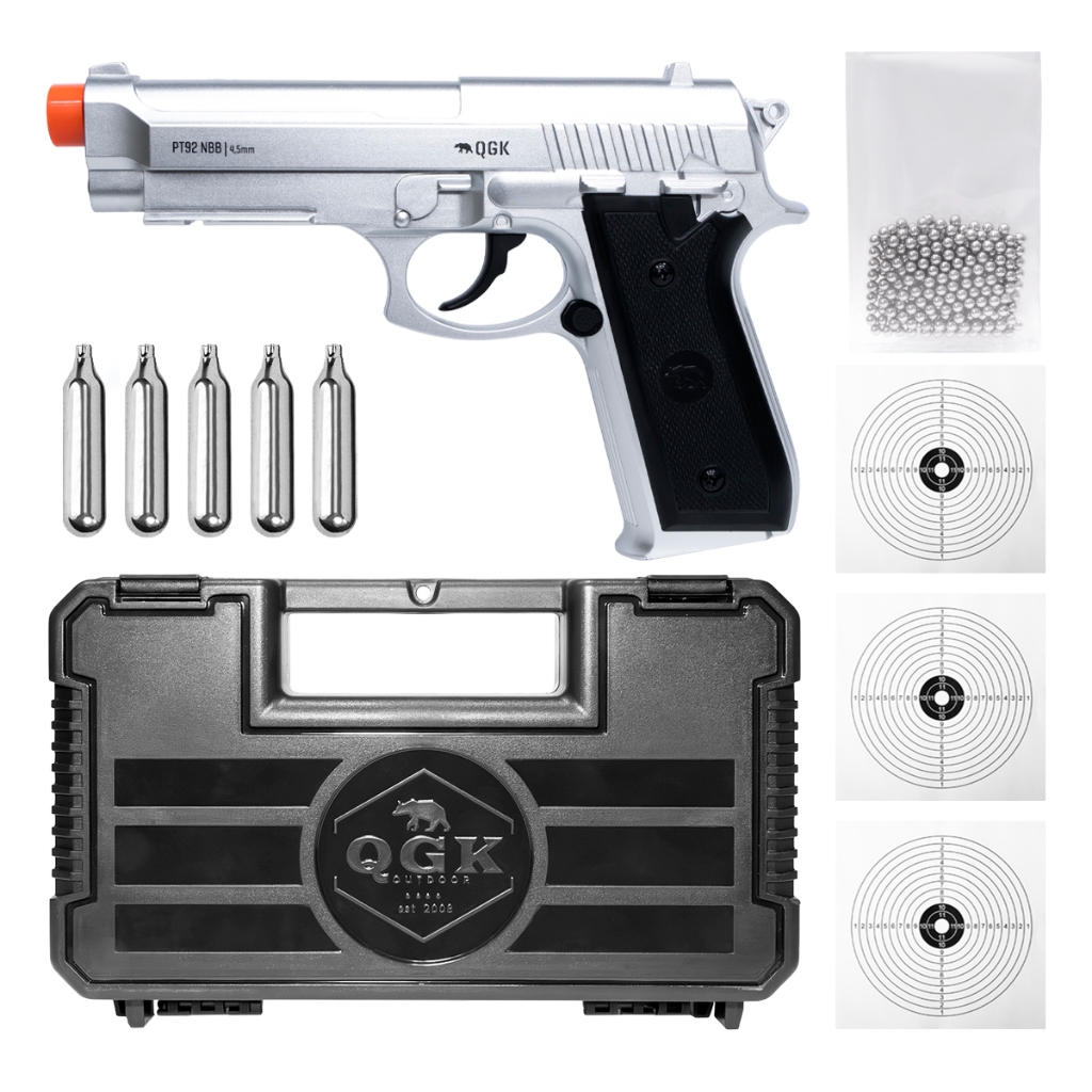 PISTOLA AIRGUN PT92 SILVER NBB 4,5MM QGK +MALETA+ESFERA+CO2